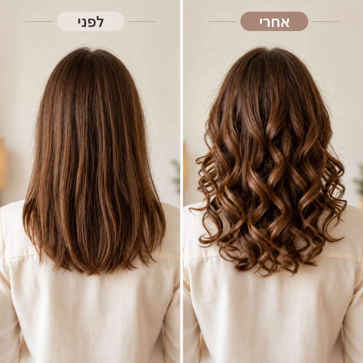 לפני ואחרי עיצוב שיער עם KIRA Curl Pro